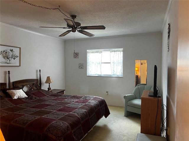 9815 47th Ave N Unit 303, Saint Petersburg, FL 33708 - carpeted bedroom featuring ceiling fan, a textured ceiling, and ornamental molding