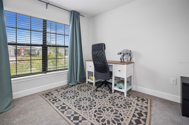 office area featuring baseboards and carpet floors