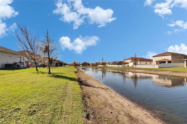 property view of water with fence and a residential view