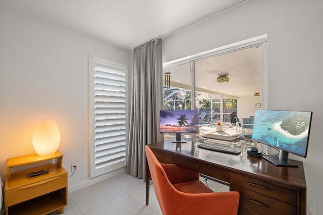 home office featuring light tile patterned floors