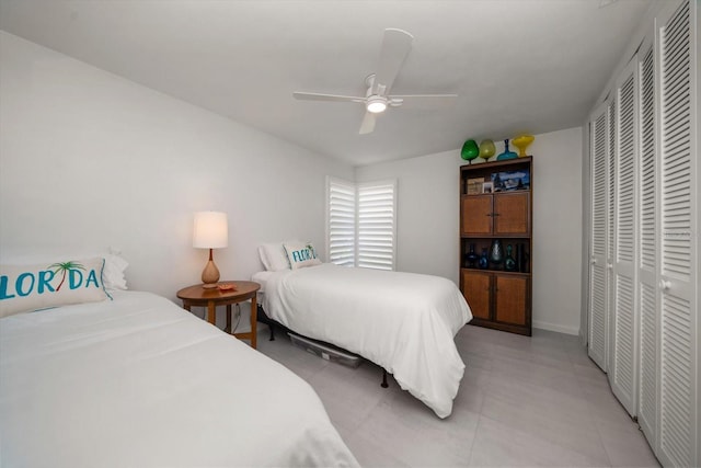 bedroom featuring a closet and ceiling fan