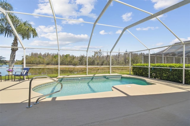 pool featuring a lanai and a patio area