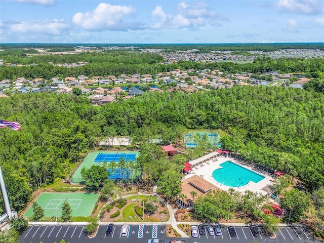 drone / aerial view with a forest view