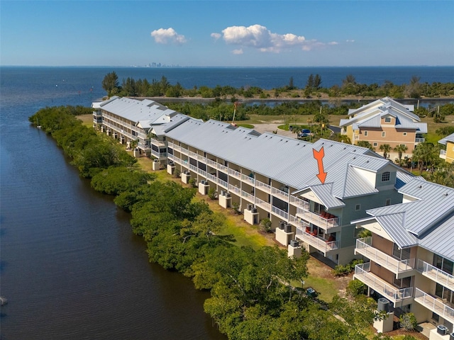 aerial view with a water view