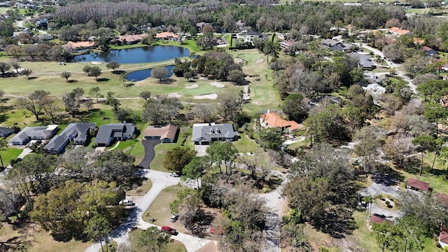 aerial view featuring a water view and a residential view