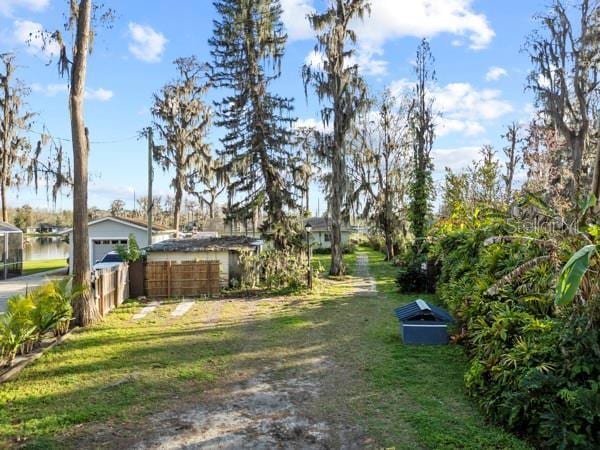 view of yard with a water view