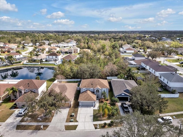 aerial perspective of suburban area with a large body of water