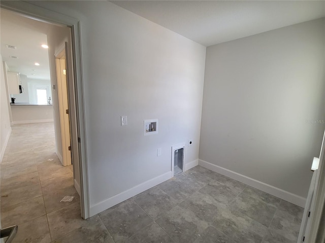 laundry area with hookup for an electric dryer, baseboards, laundry area, and washer hookup