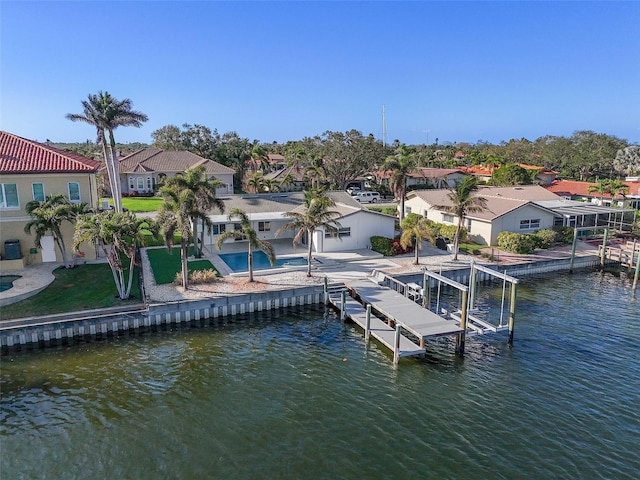 1984 Kansas Ave NE, Saint Petersburg, FL 33703 - dock area featuring a residential view, a water view, an outdoor pool, and boat lift