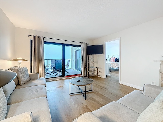 living area featuring baseboards and wood finished floors
