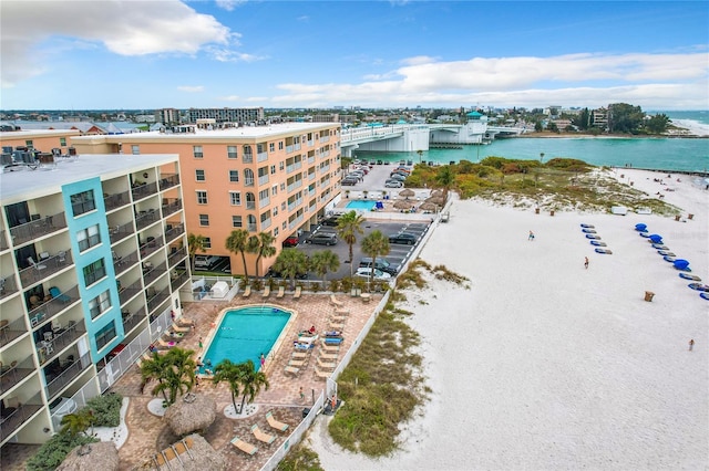 bird's eye view featuring a water view