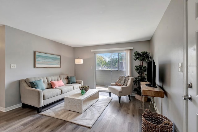 living room with baseboards and wood finished floors