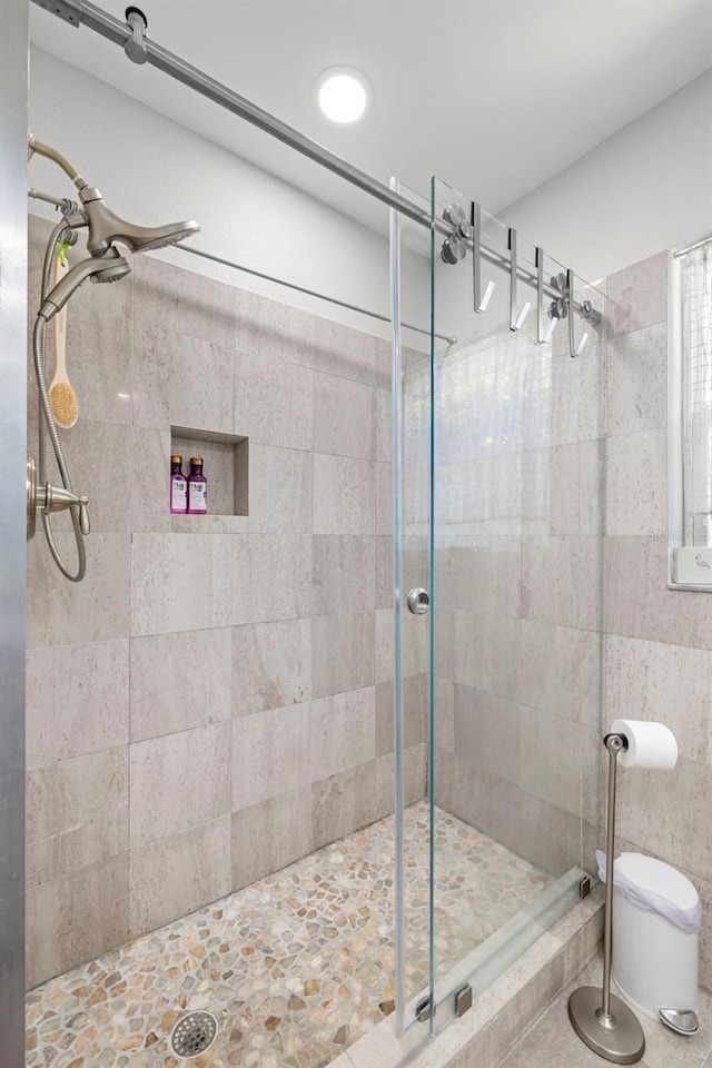 bathroom with a stall shower