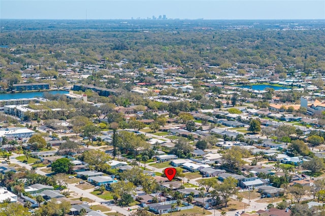 aerial view with a water view and a residential view