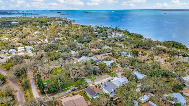 aerial view featuring a water view and a residential view