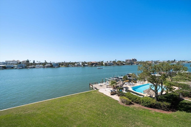 property view of water featuring a boat dock