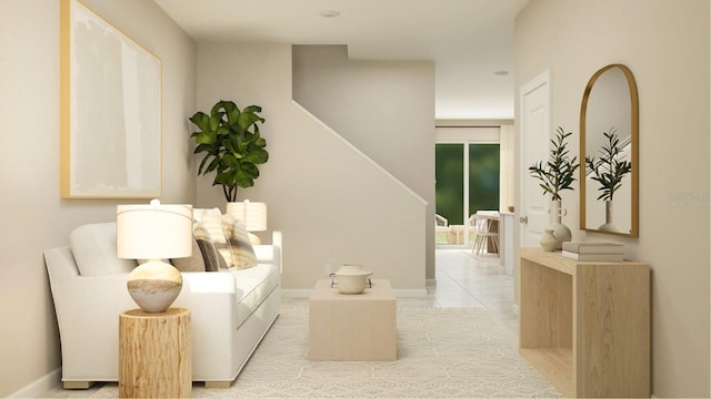 interior space with light tile patterned floors and baseboards