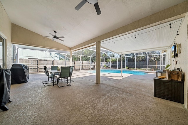 view of pool with a fenced backyard, a patio area, a lanai, and a fenced in pool