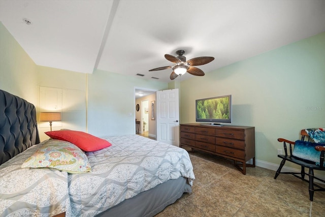 bedroom featuring a ceiling fan and baseboards