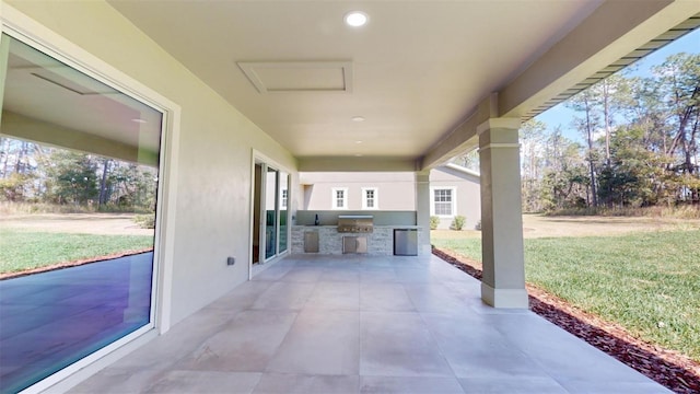 view of patio featuring area for grilling and an outdoor kitchen