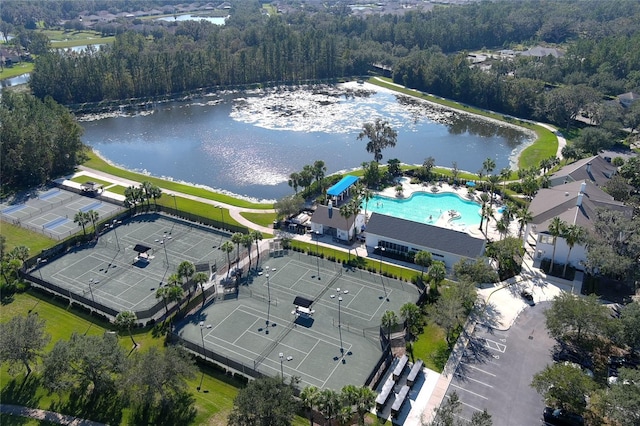 bird's eye view featuring a water view