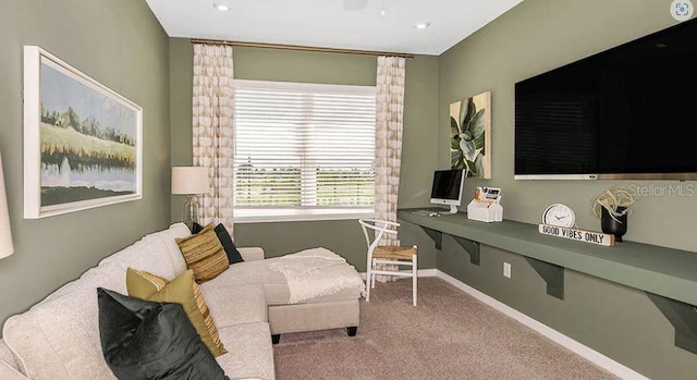 interior space featuring baseboards, carpet flooring, and recessed lighting