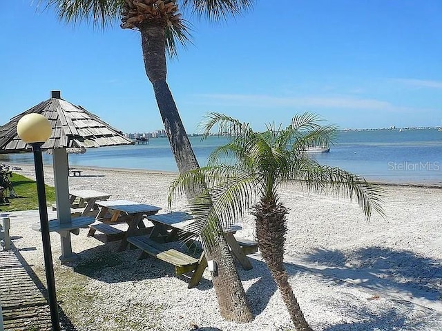 view of water feature featuring a beach view