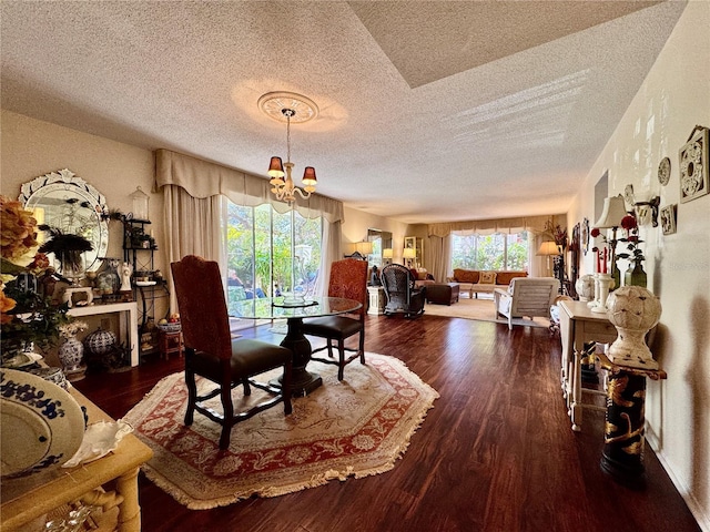2630 Pearce Dr Unit 107, Clearwater, FL 33764 - dining room with a textured ceiling, wood finished floors, and a notable chandelier
