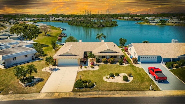 aerial view featuring a water view