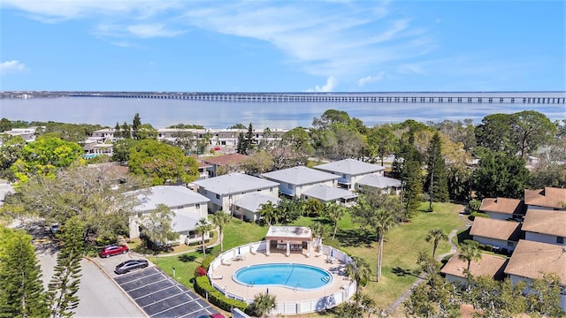 aerial view with a water view