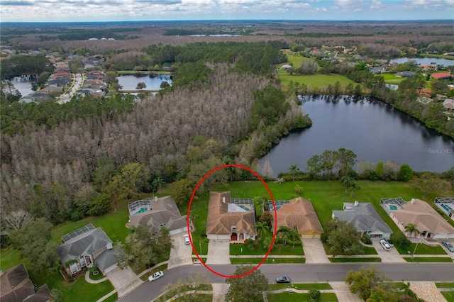 bird's eye view with a water view and a residential view