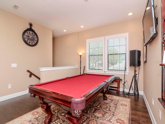 playroom featuring recessed lighting, visible vents, billiards, and baseboards