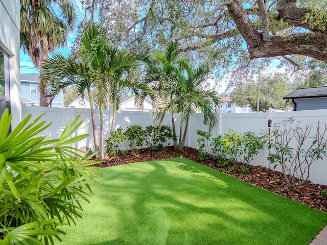 view of yard with a fenced backyard