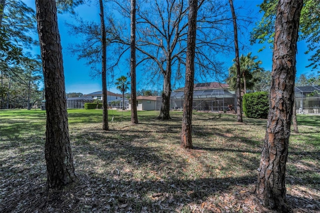 view of yard with a lanai