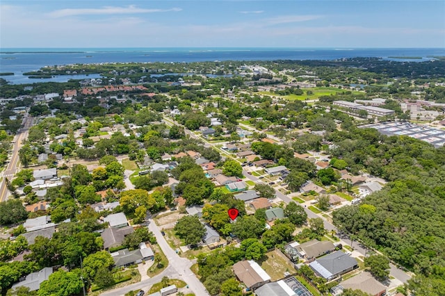 aerial view with a water view and a residential view