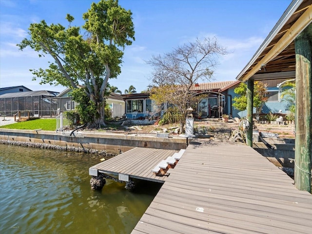 view of dock with a water view