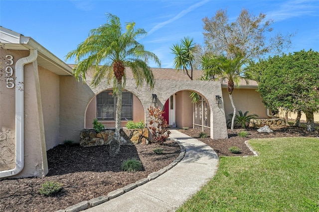 view of front of house featuring a front lawn and stucco siding