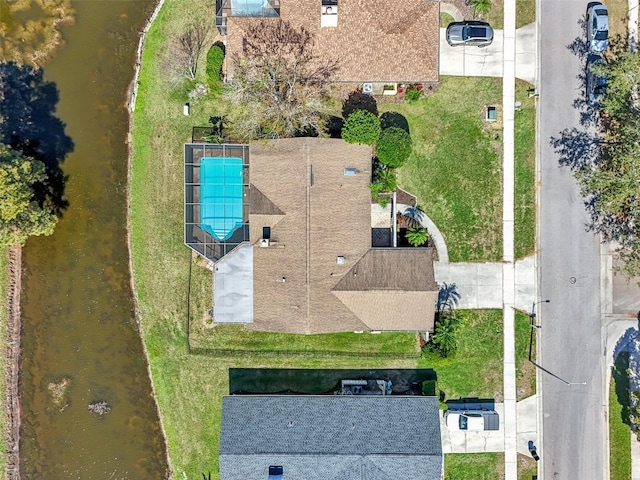 aerial view featuring a water view