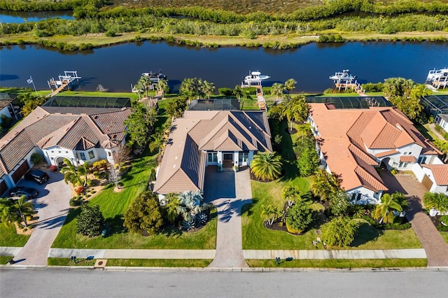 aerial view with a water view