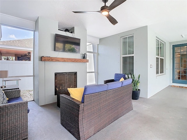 view of patio / terrace featuring fence, visible vents, and ceiling fan