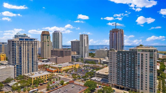 property's view of city featuring a water view