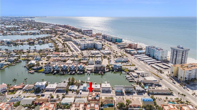 aerial view with a water view and a city view