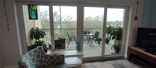 doorway to outside featuring wood finished floors