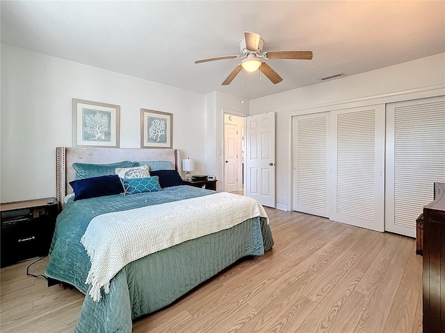 4100 Narvarez Way S, Saint Petersburg, FL 33712 - bedroom featuring light wood-type flooring, a ceiling fan, and a closet