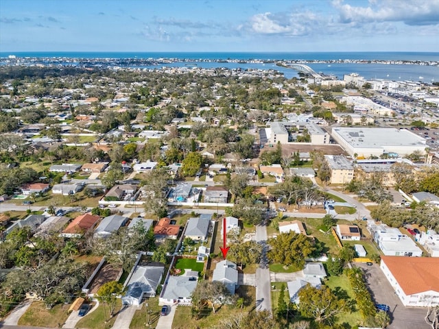 bird's eye view with a water view and a residential view