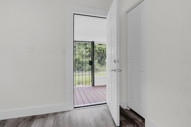 doorway to outside featuring wood finished floors