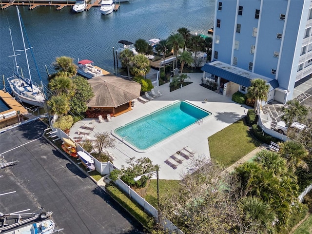 aerial view with a water view