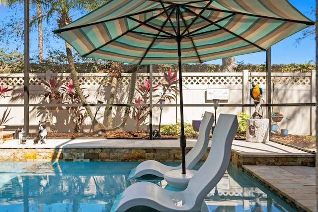 view of pool with a patio area and a fenced backyard