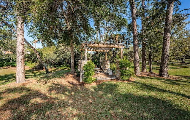 view of yard with a pergola