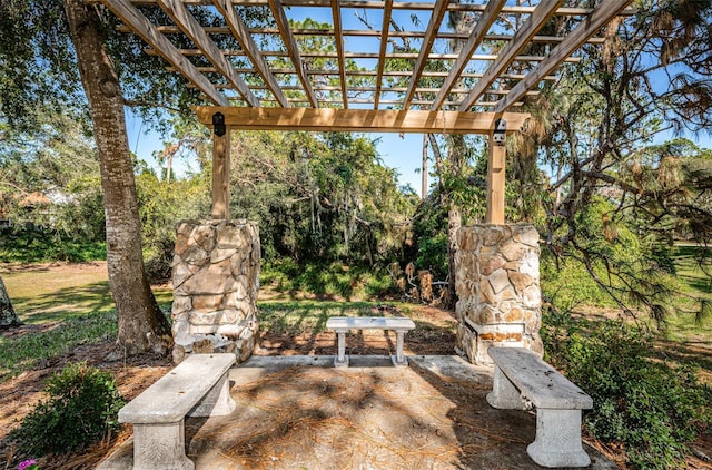 view of patio / terrace featuring a pergola